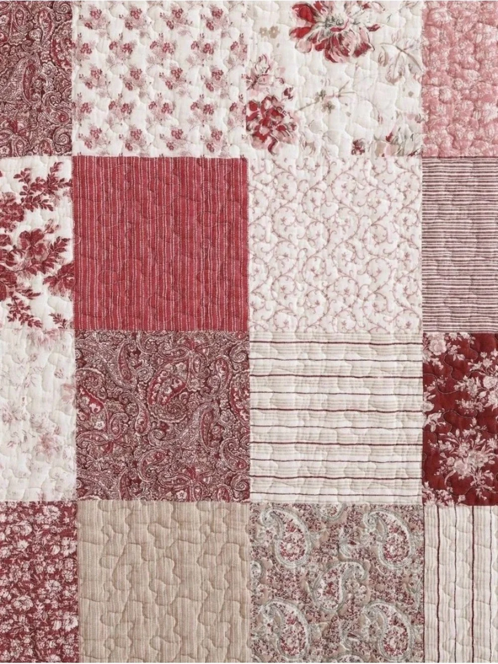 Laura Ashley King Celina Patchwork Quilt Bedding Red Floral ~ Vintage Inspired